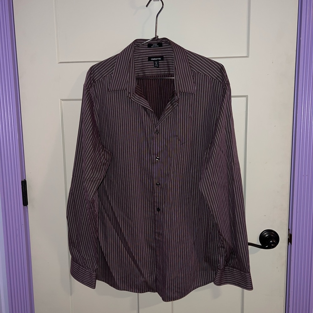 Women's Striped Button-Up Shirt - Burgundy